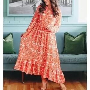 Mare Mare X Anthropologie Orange Lynda Maxi Dress Sz Lg